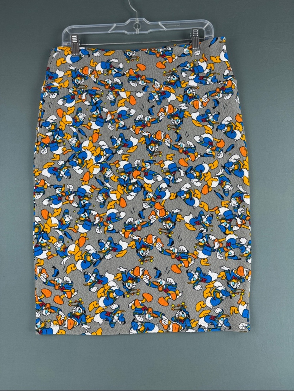 Donald Duck Print LulaRoe Cassie  Skirt - Gray/Blue/Orange